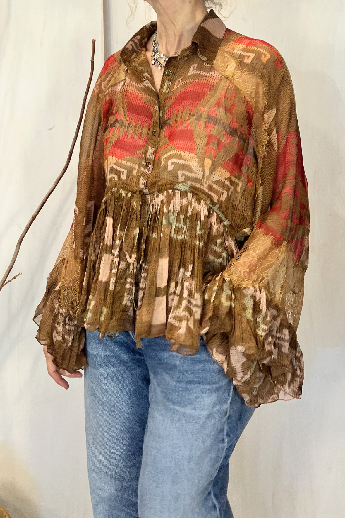 Blusa in viscosa e pizzo