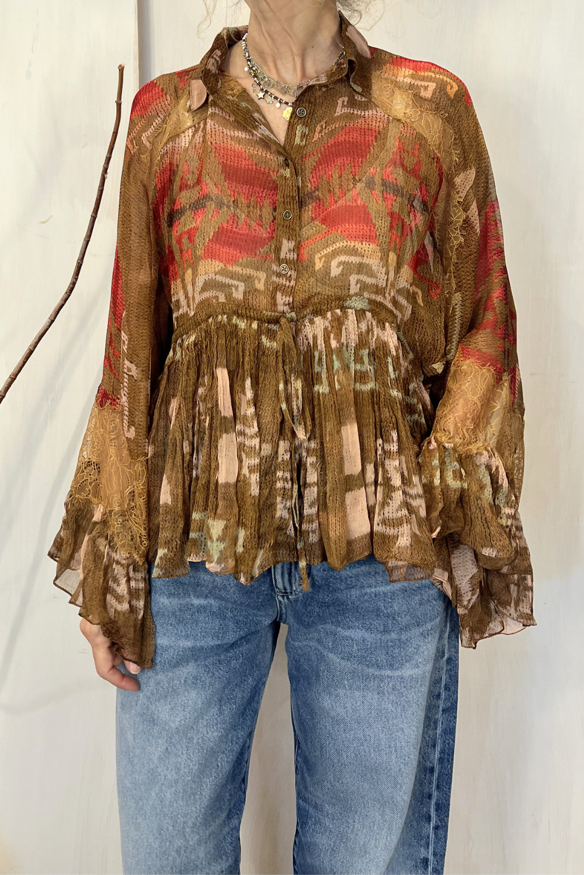 Blusa in viscosa e pizzo