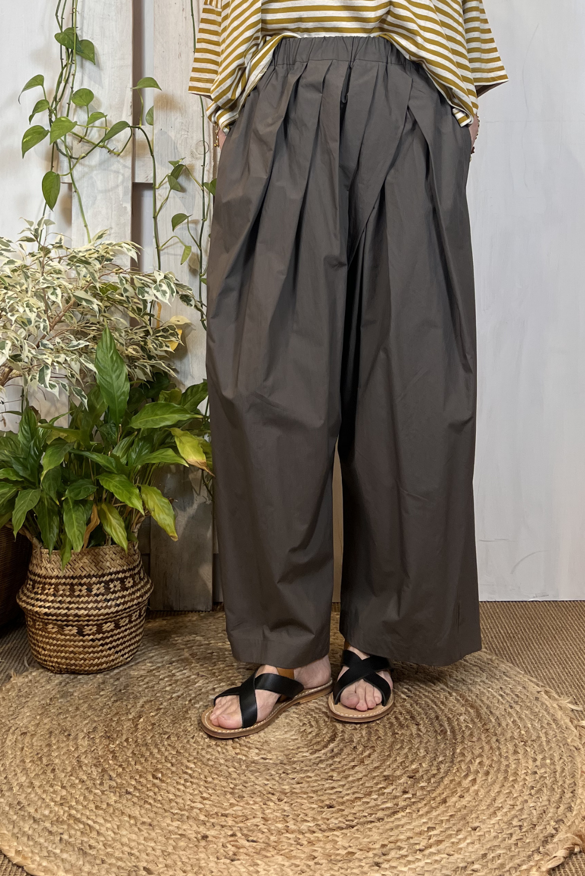 Pantalone a palazzo in popeline