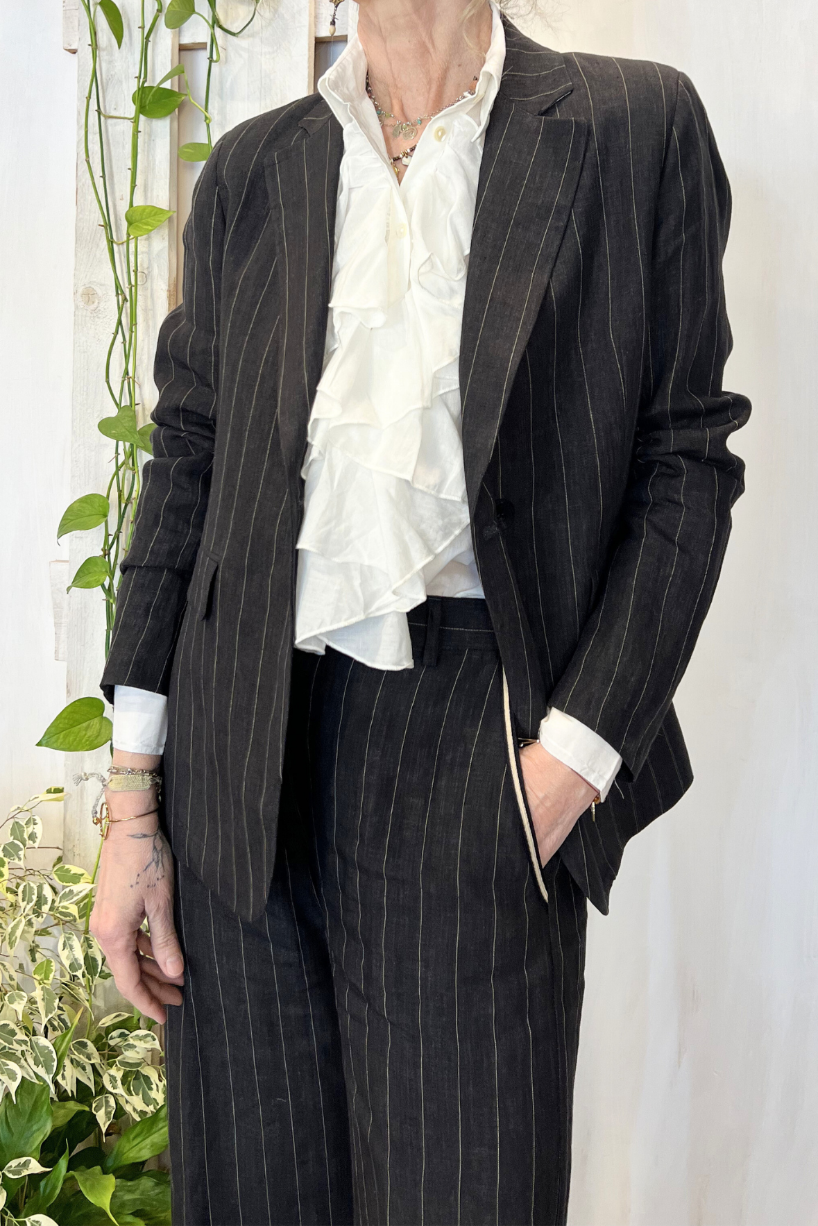 Blazer gessato in lino