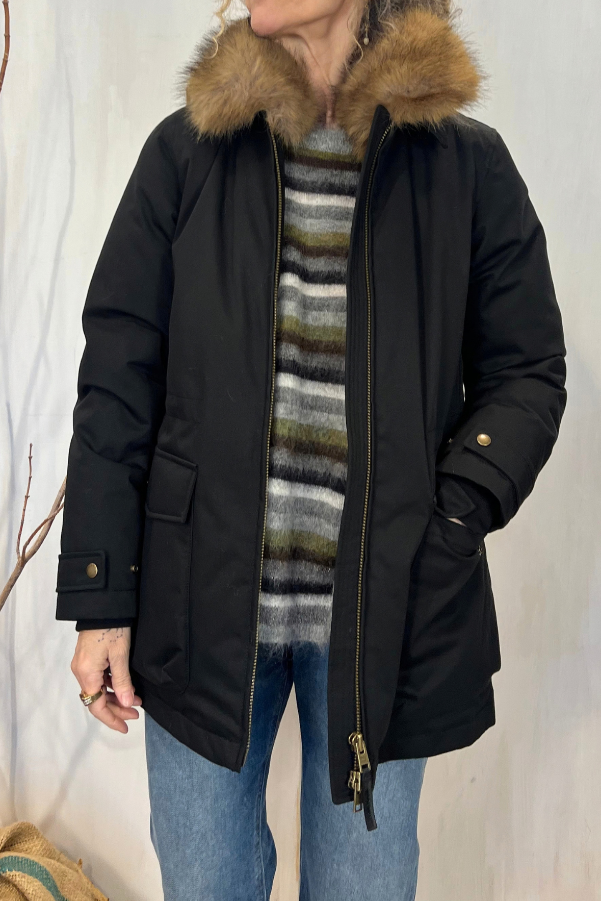 Parka con collo in ecopelliccia