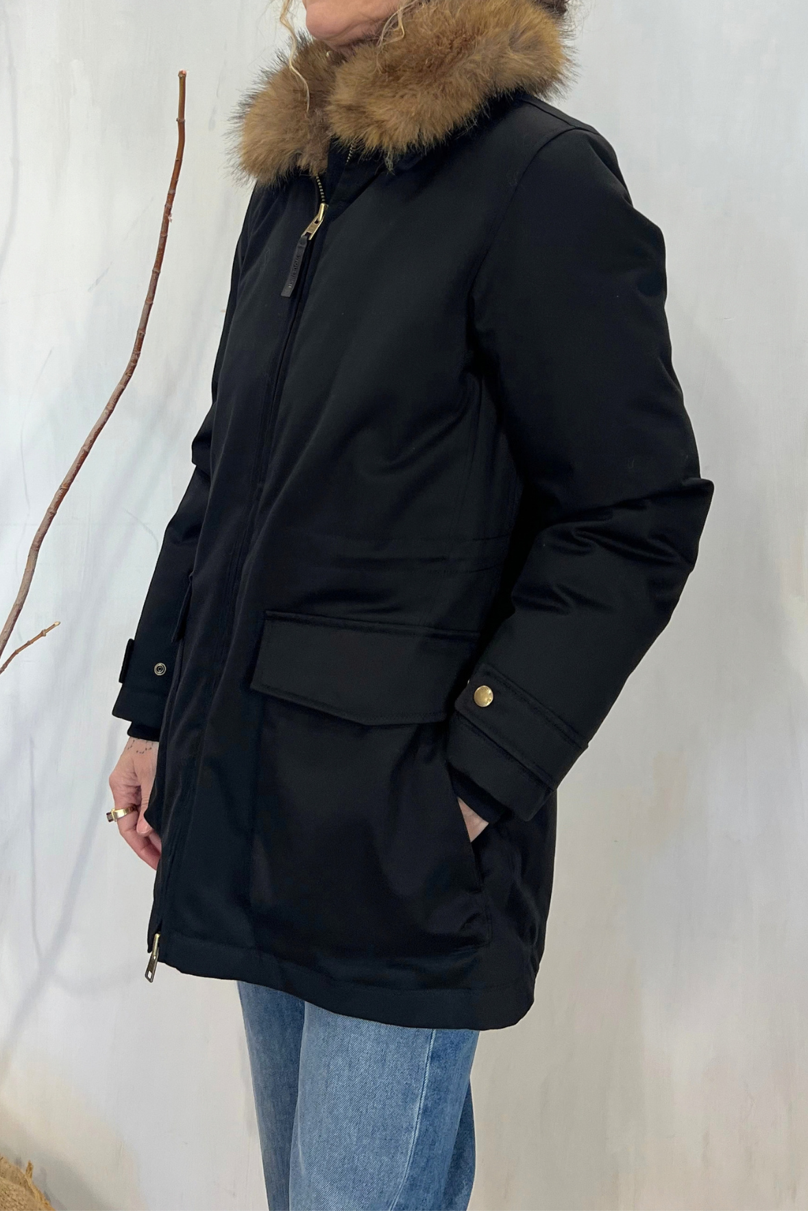 Parka con collo in ecopelliccia