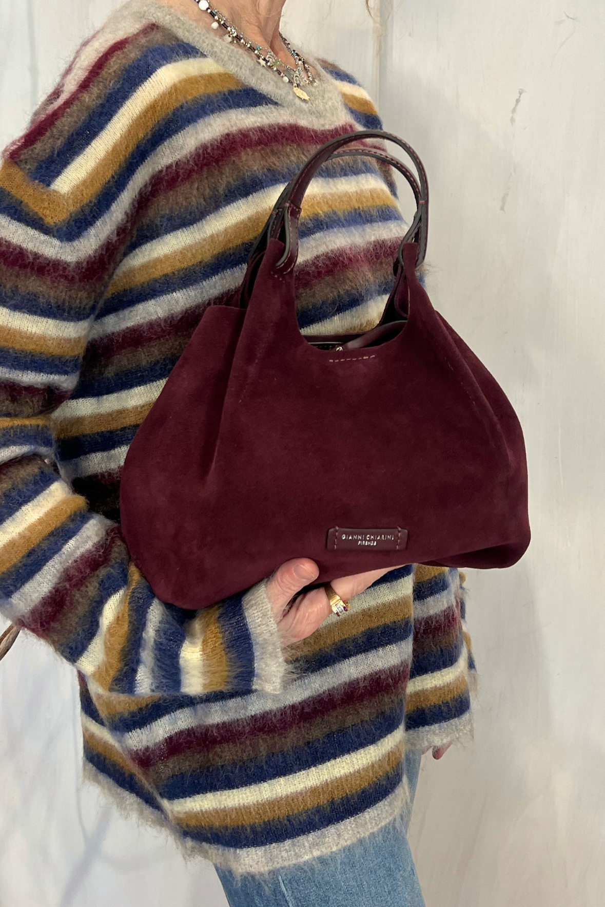 Shopping DUE piccola in pelle scamosciata
