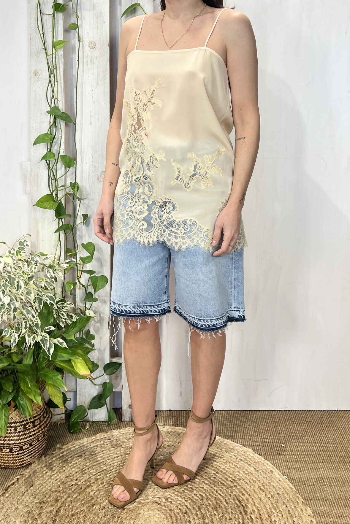 Top in pizzo misto seta