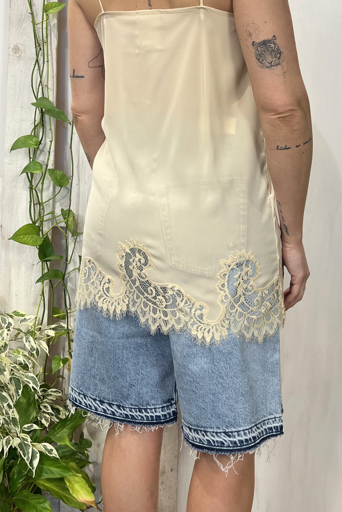 Top in pizzo misto seta