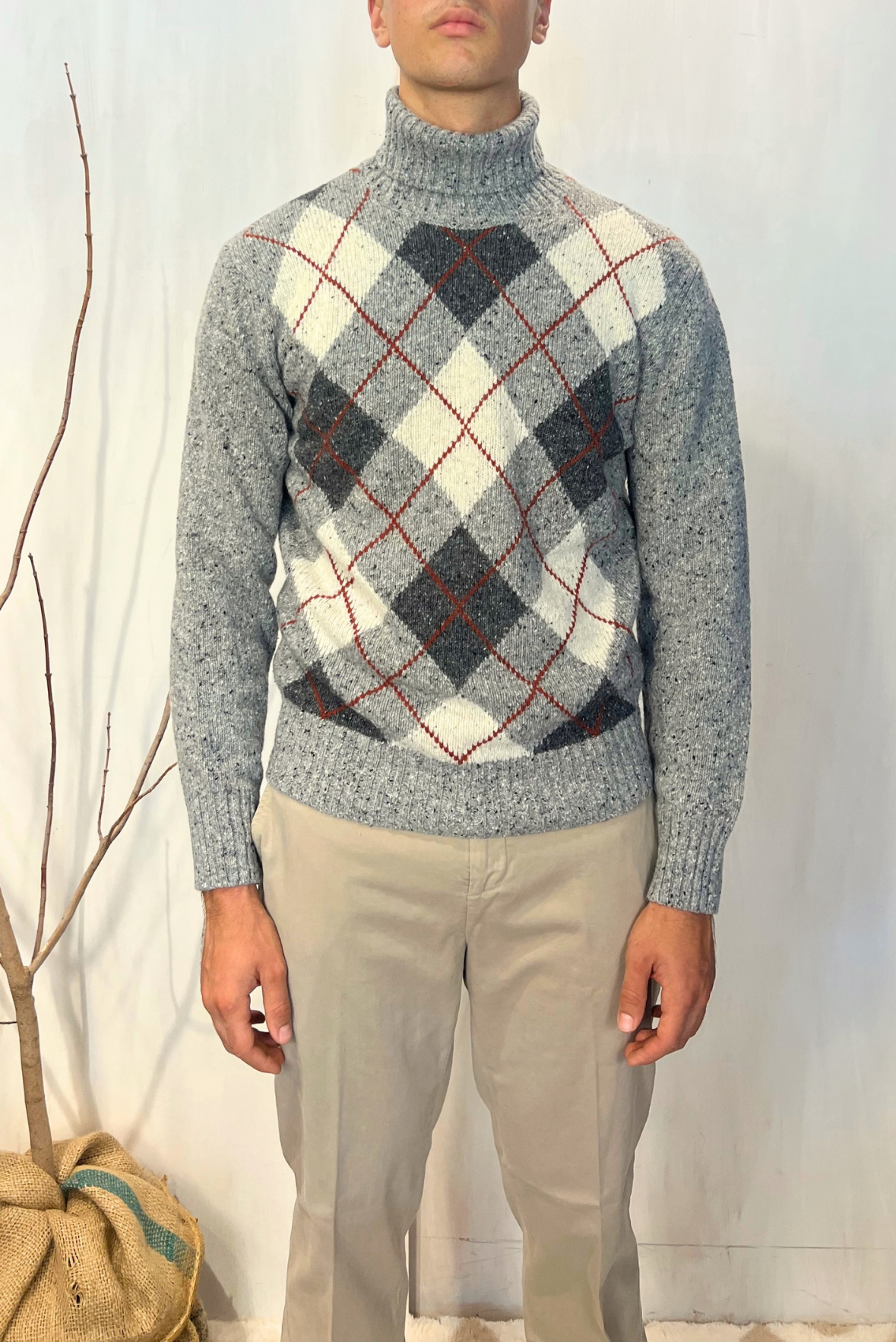 Maglia a collo alto a rombi