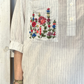 Camicia coreana a righe con ricami