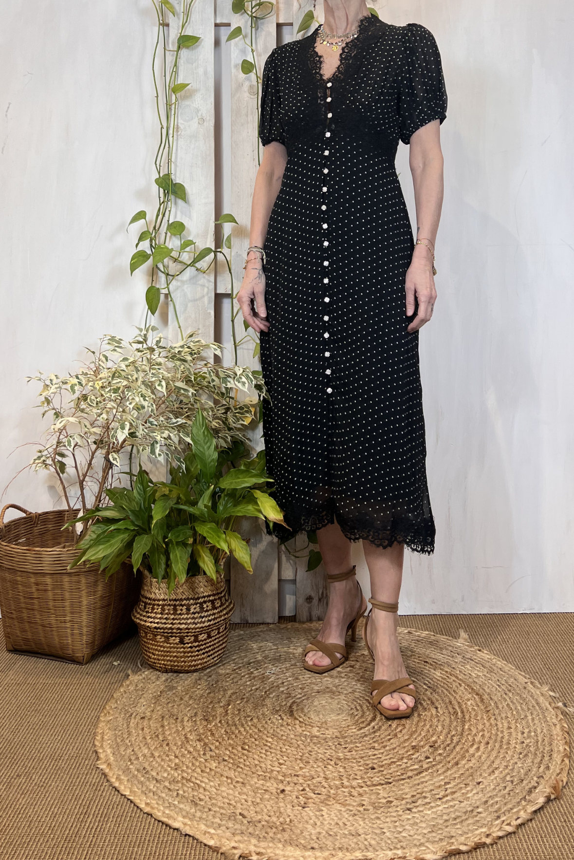 Abito chemisier in viscosa e pizzo