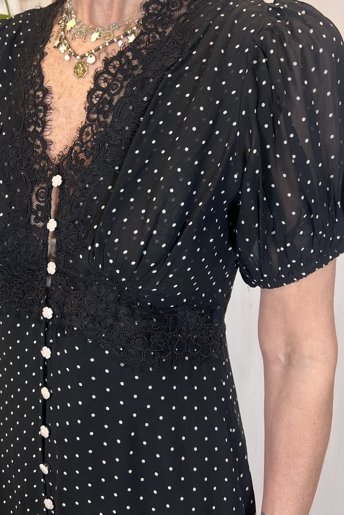 Abito chemisier in viscosa e pizzo