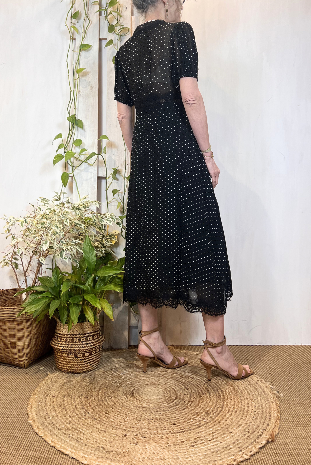 Abito chemisier in viscosa e pizzo