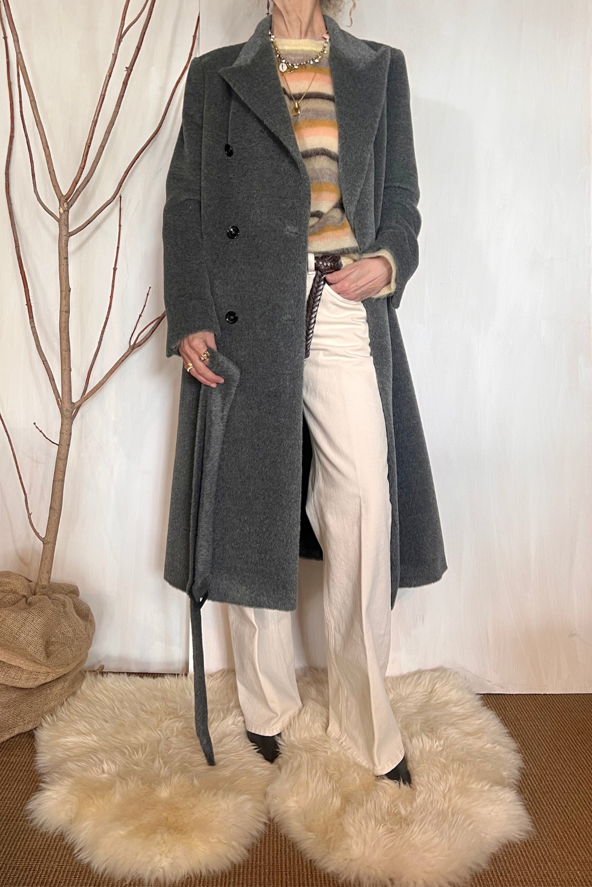 Cappotto in alpaca con cintura