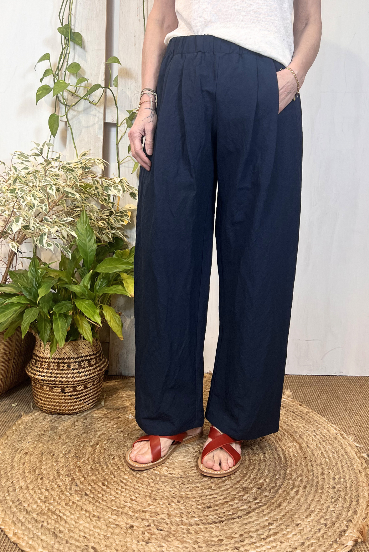 Pantalone a palazzo misto lino