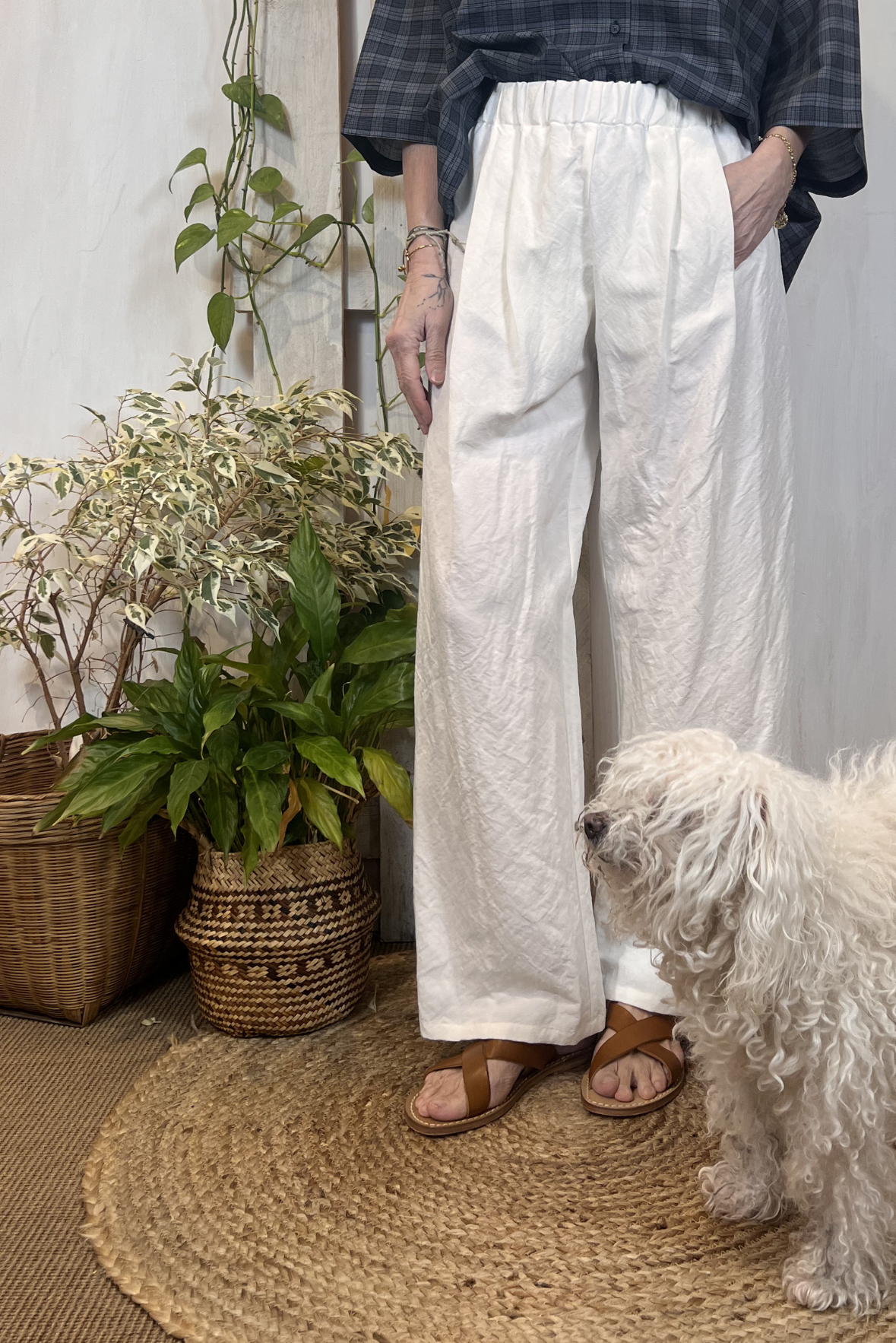 Pantalone a palazzo misto lino