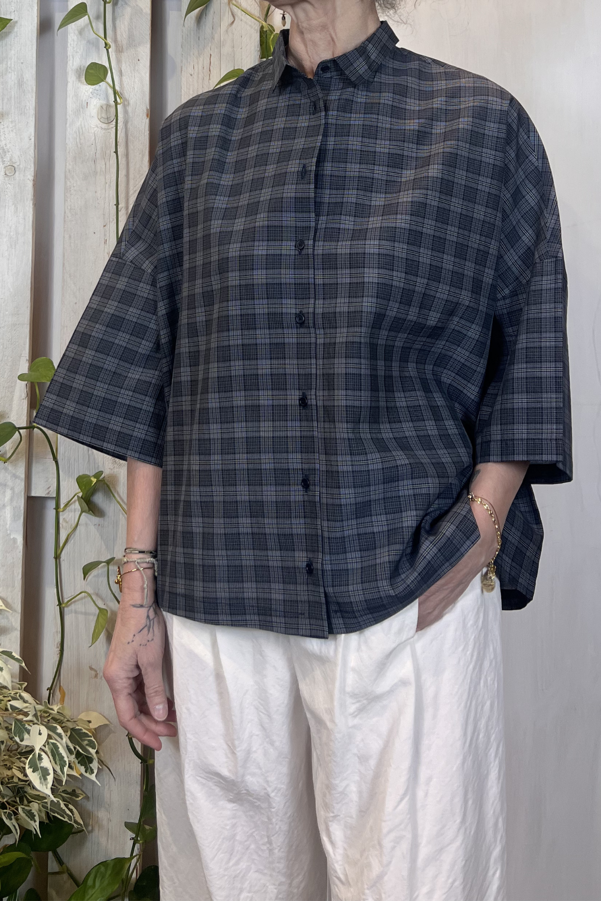 Camicia boxy misto seta