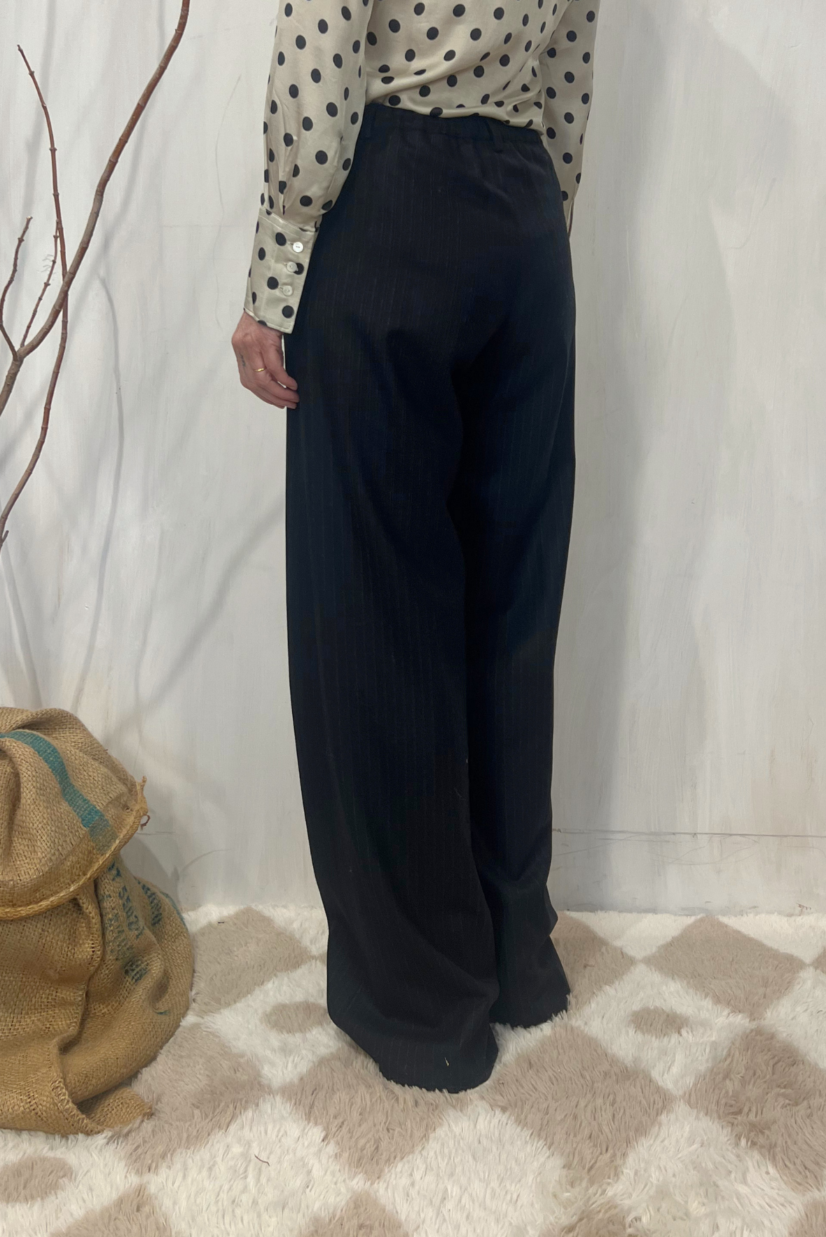 Pantalone gessato in lana vergine