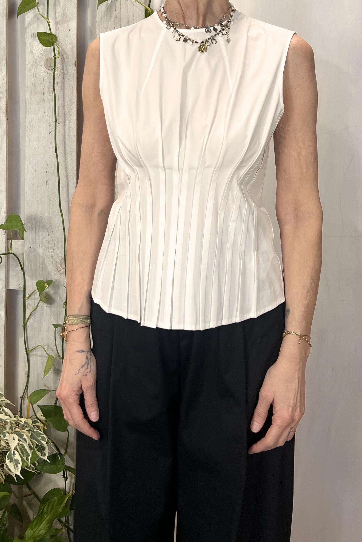 Top plissettato in popeline