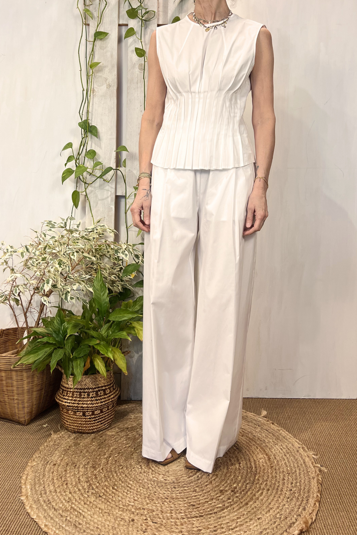 Top plissettato in popeline