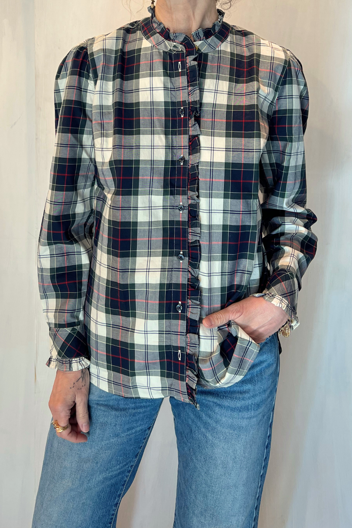 Camicia scozzese con micro ruches