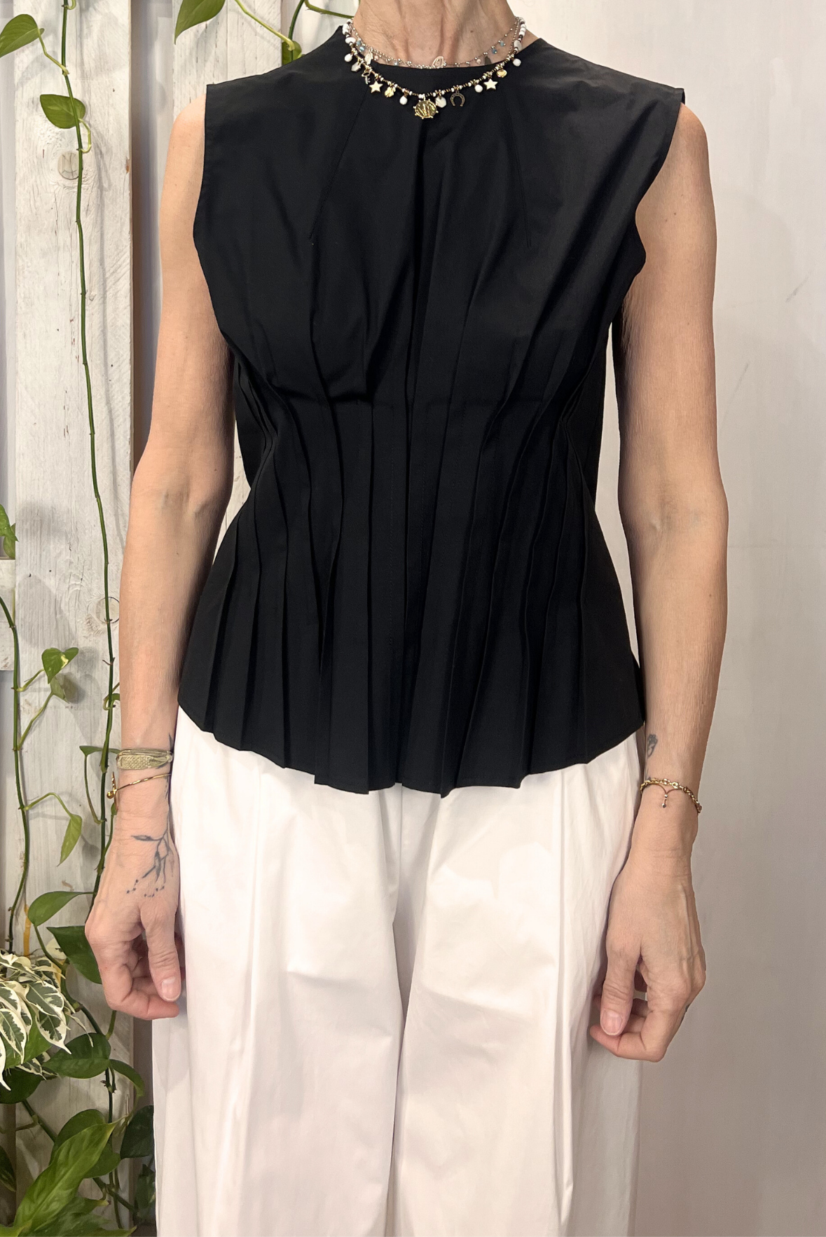 Top plissettato in popeline