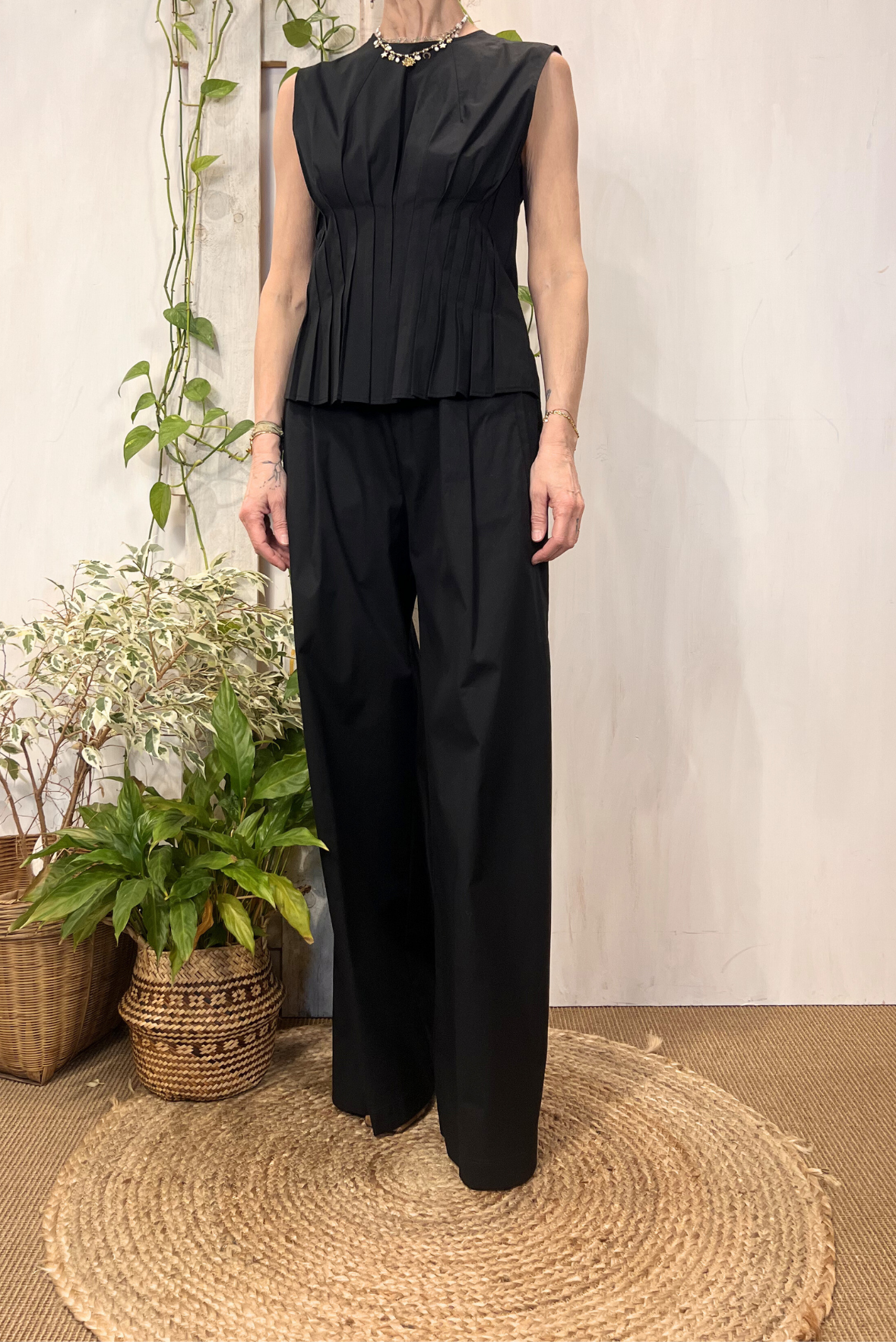 Top plissettato in popeline