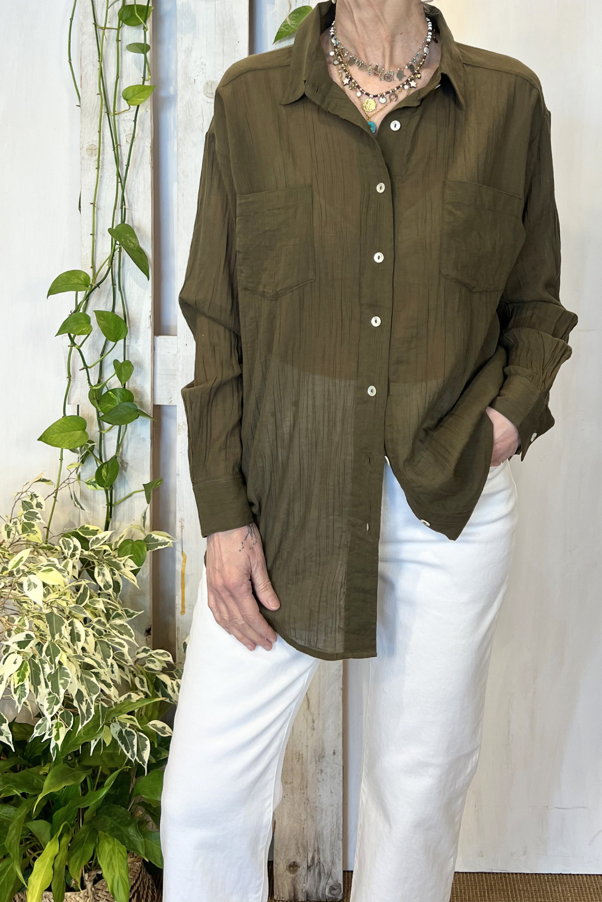 Camicia over in mussola di cotone