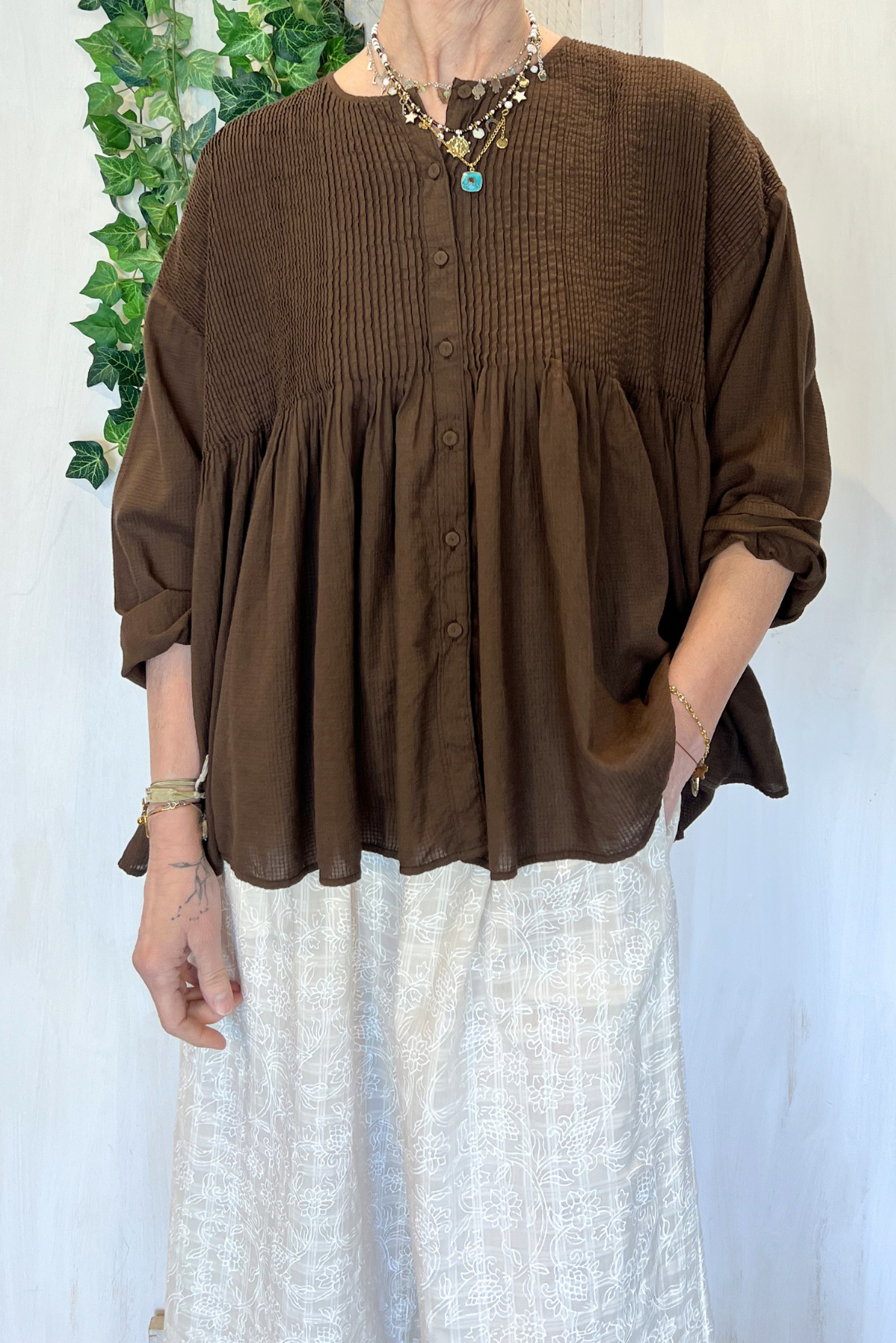 Camicia plissettata in cotone