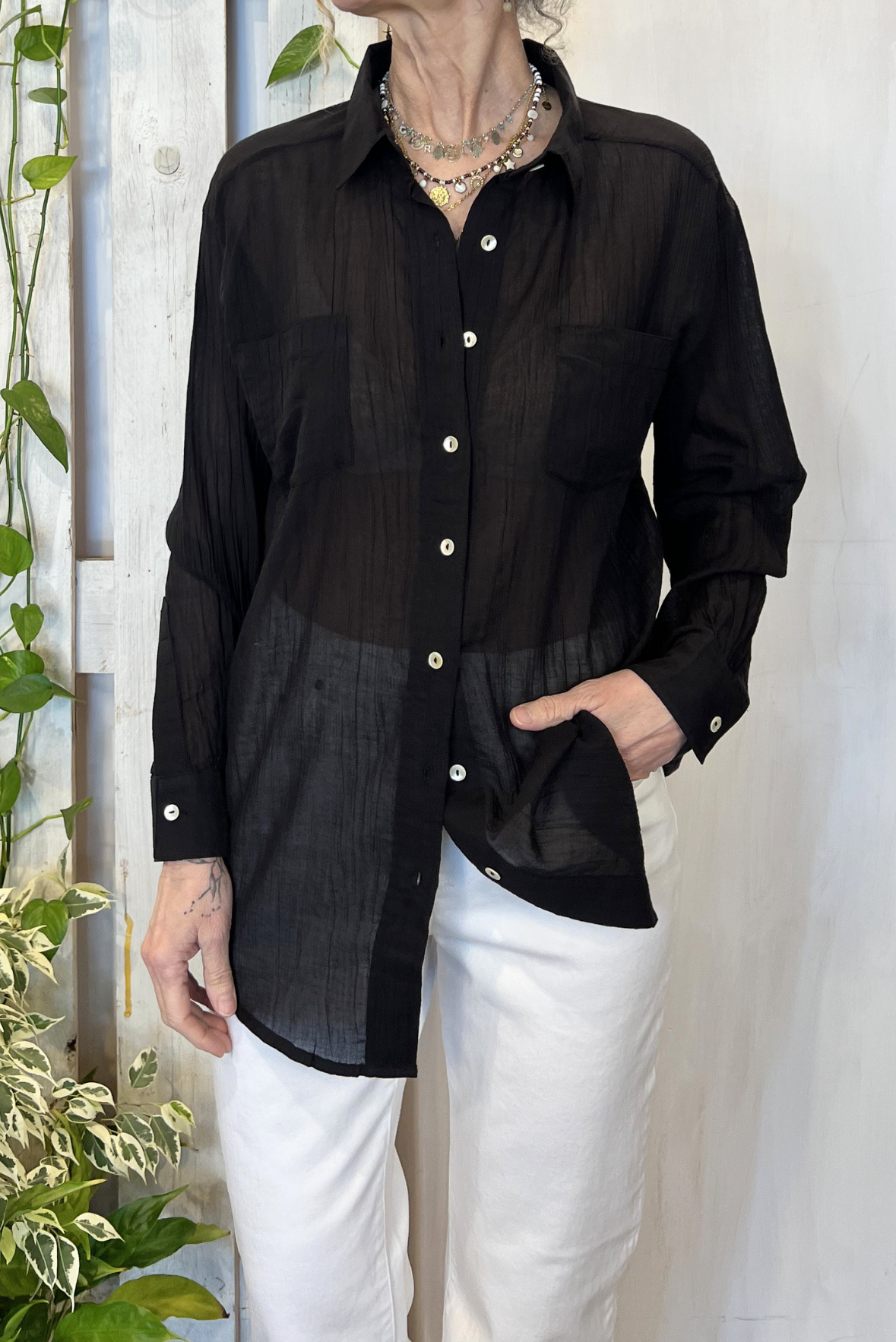 Camicia over in mussola di cotone