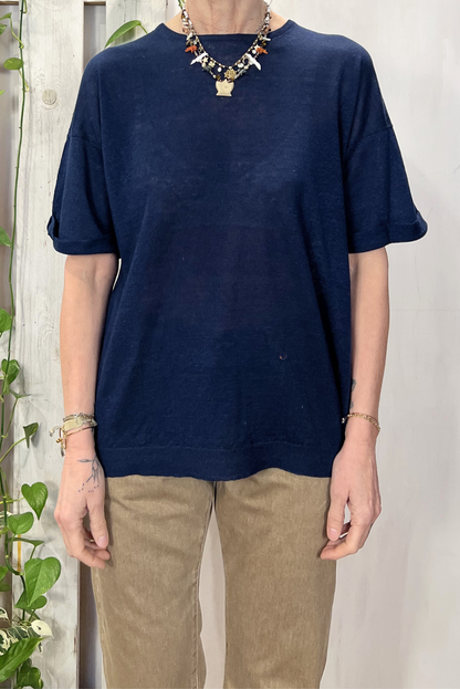 T-shirt in maglia lino e seta