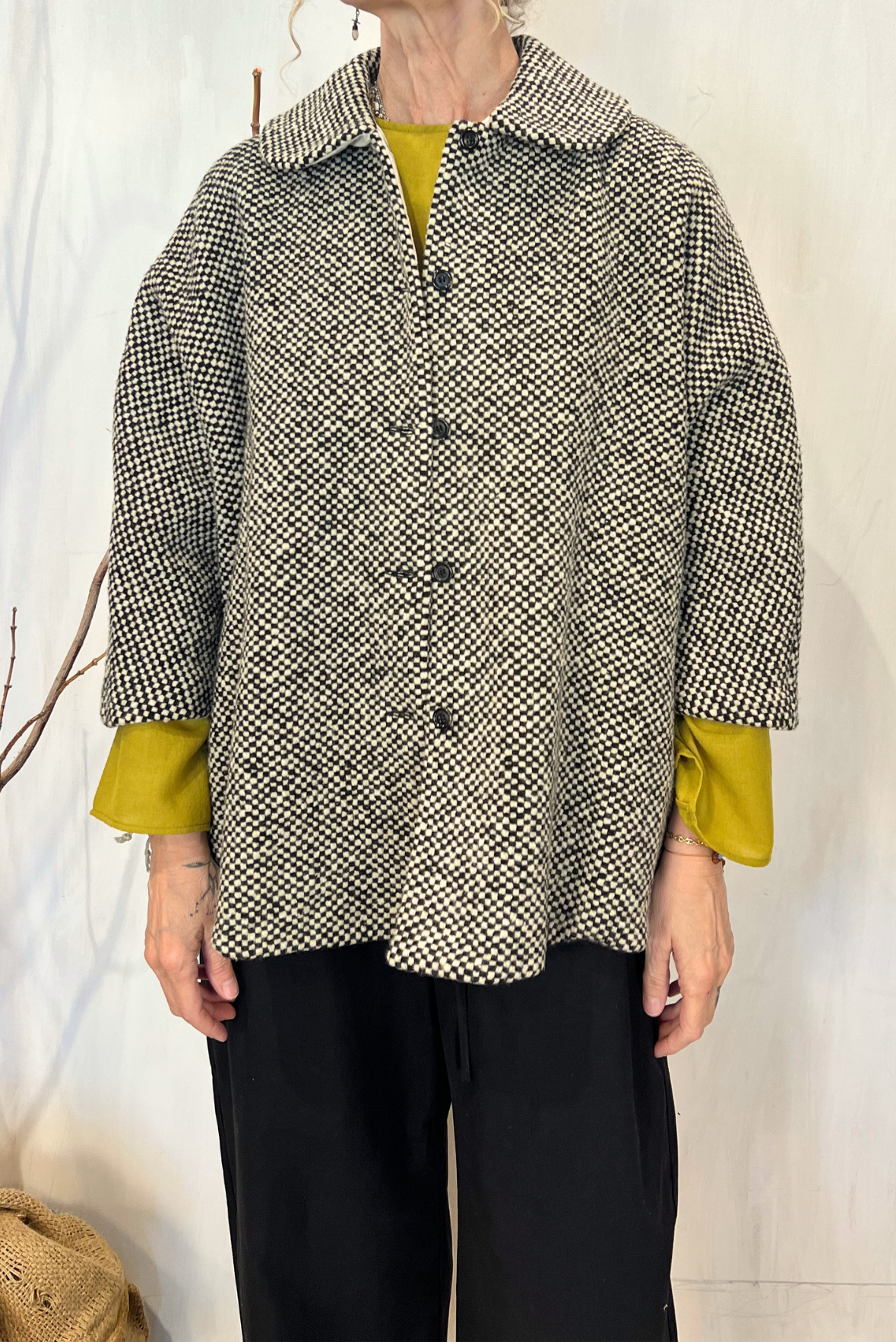 Cappottino kimono corto in lana
