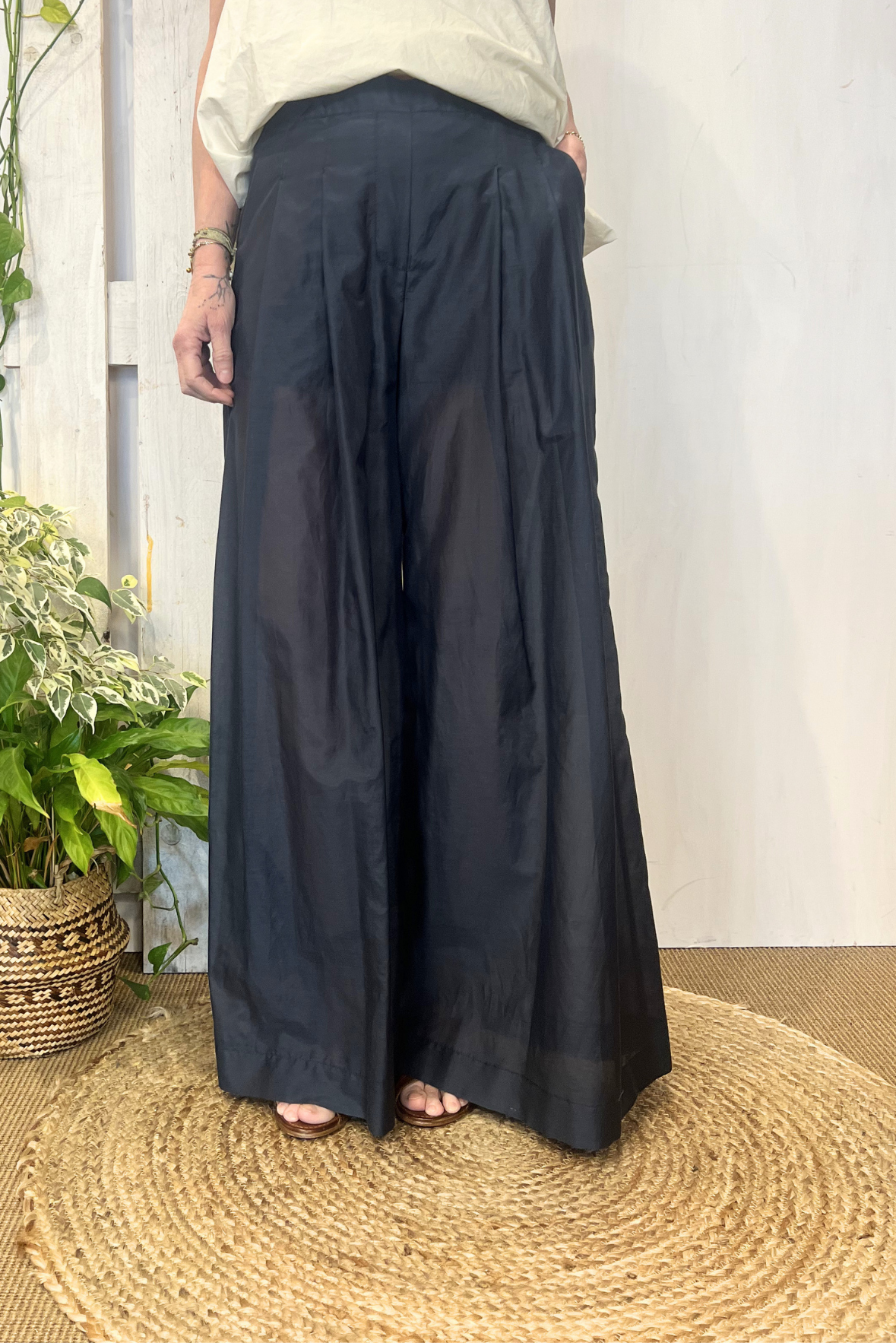 Pantalone a palazzo misto seta