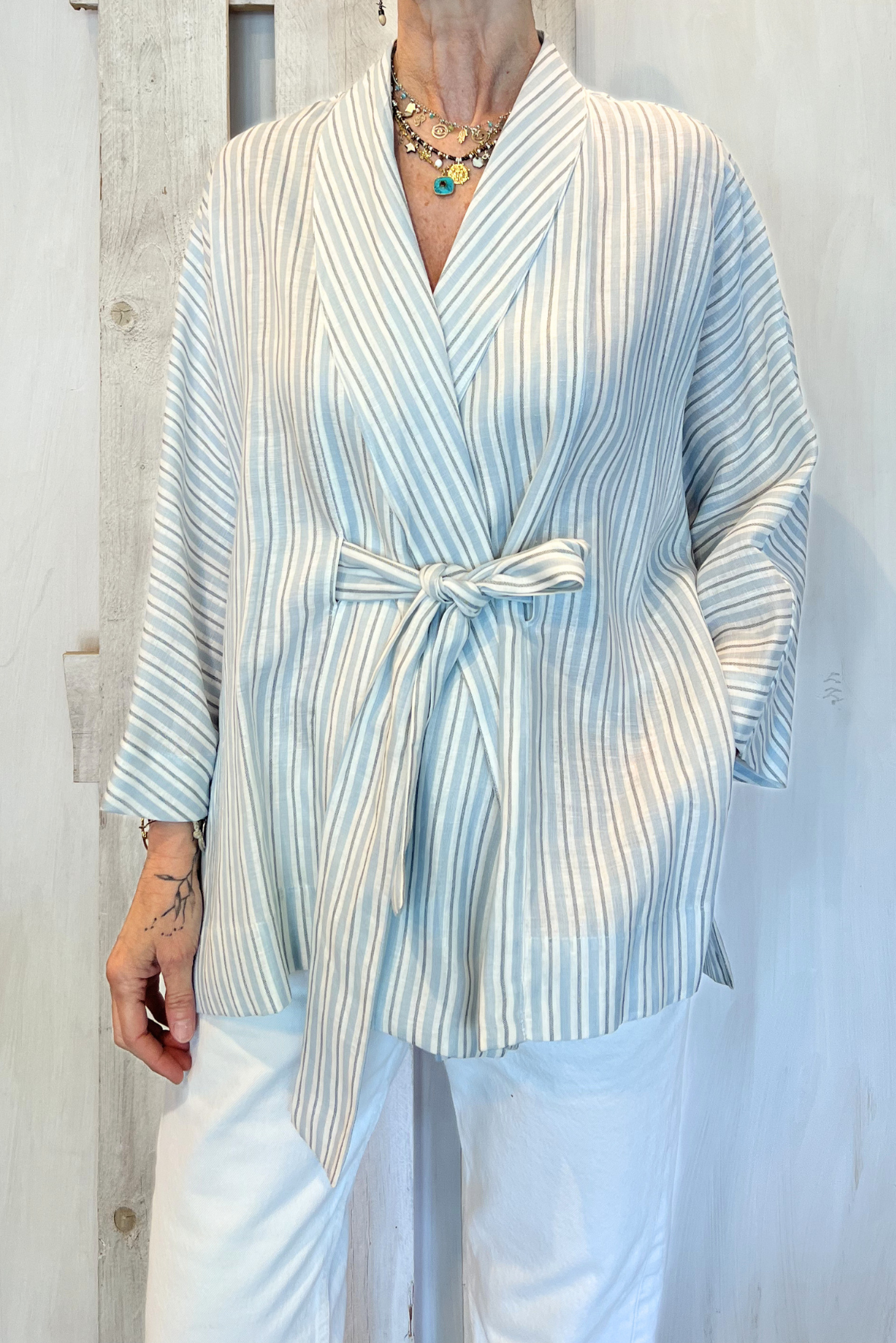 Camicia kimono in lino