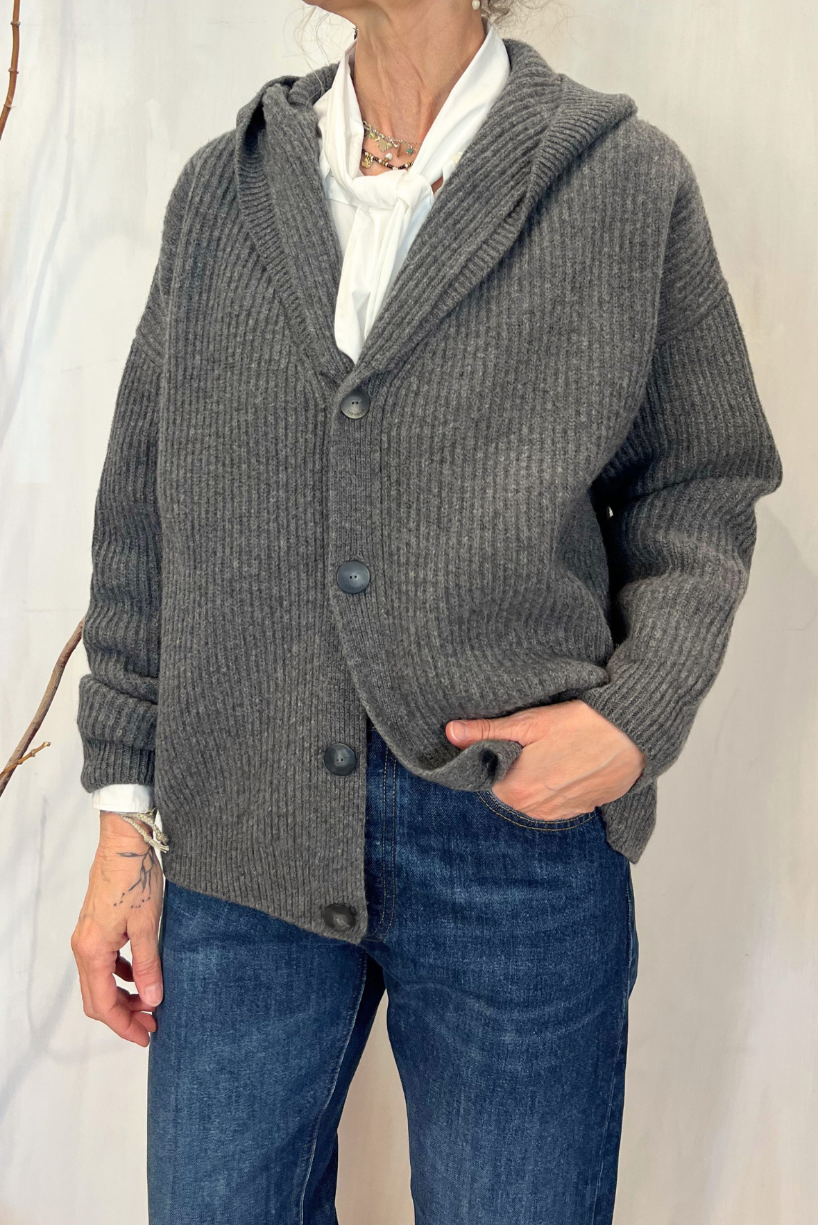 Maxi cardigan con cappuccio