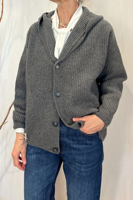 Maxi cardigan con cappuccio
