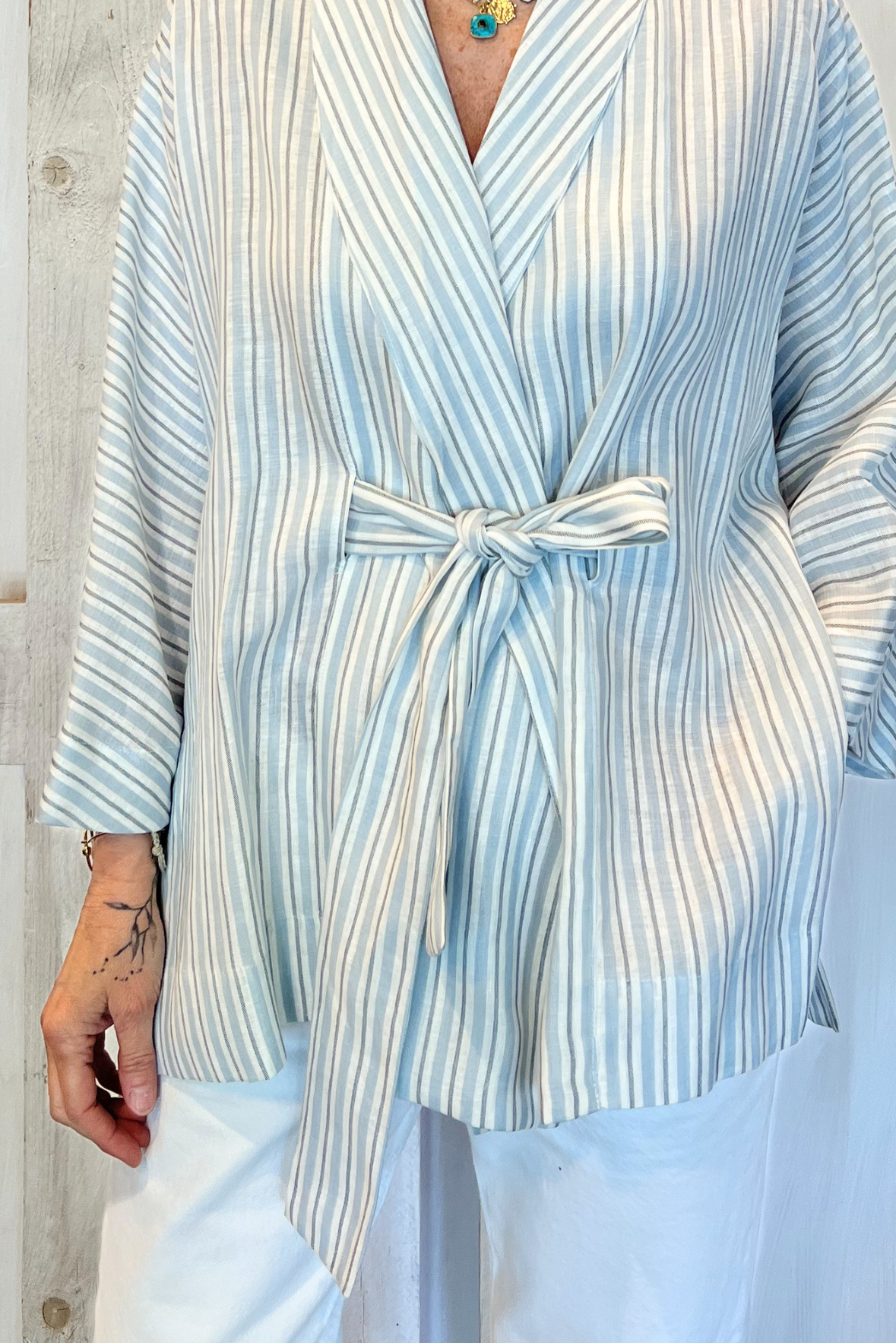 Camicia kimono in lino