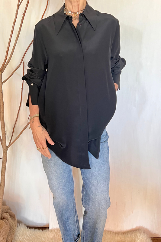 Camicia in seta con gemelli perle