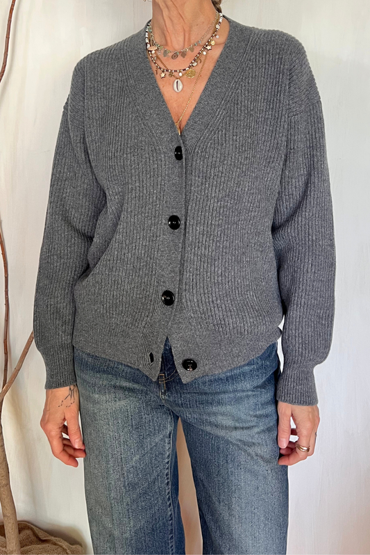 Cardigan a coste in lana