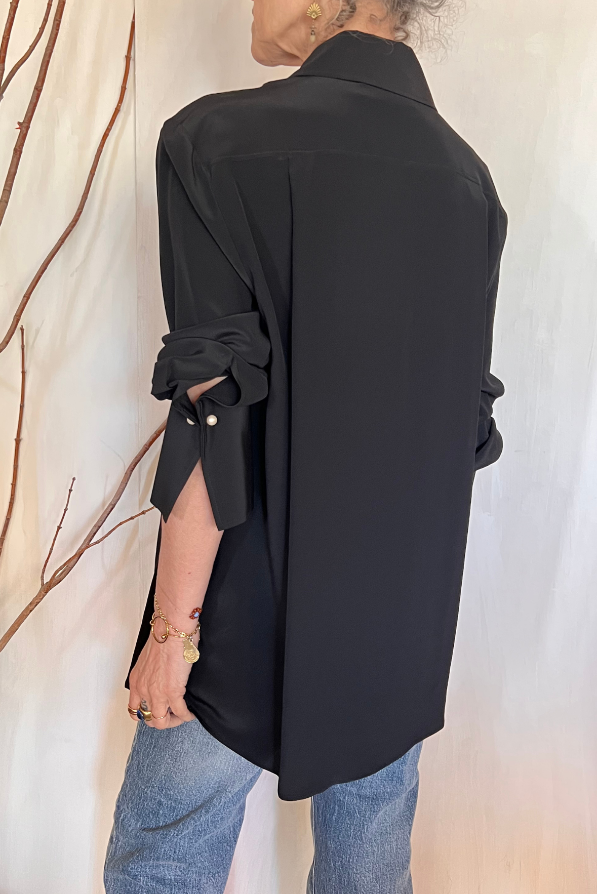 Camicia in seta con gemelli perle