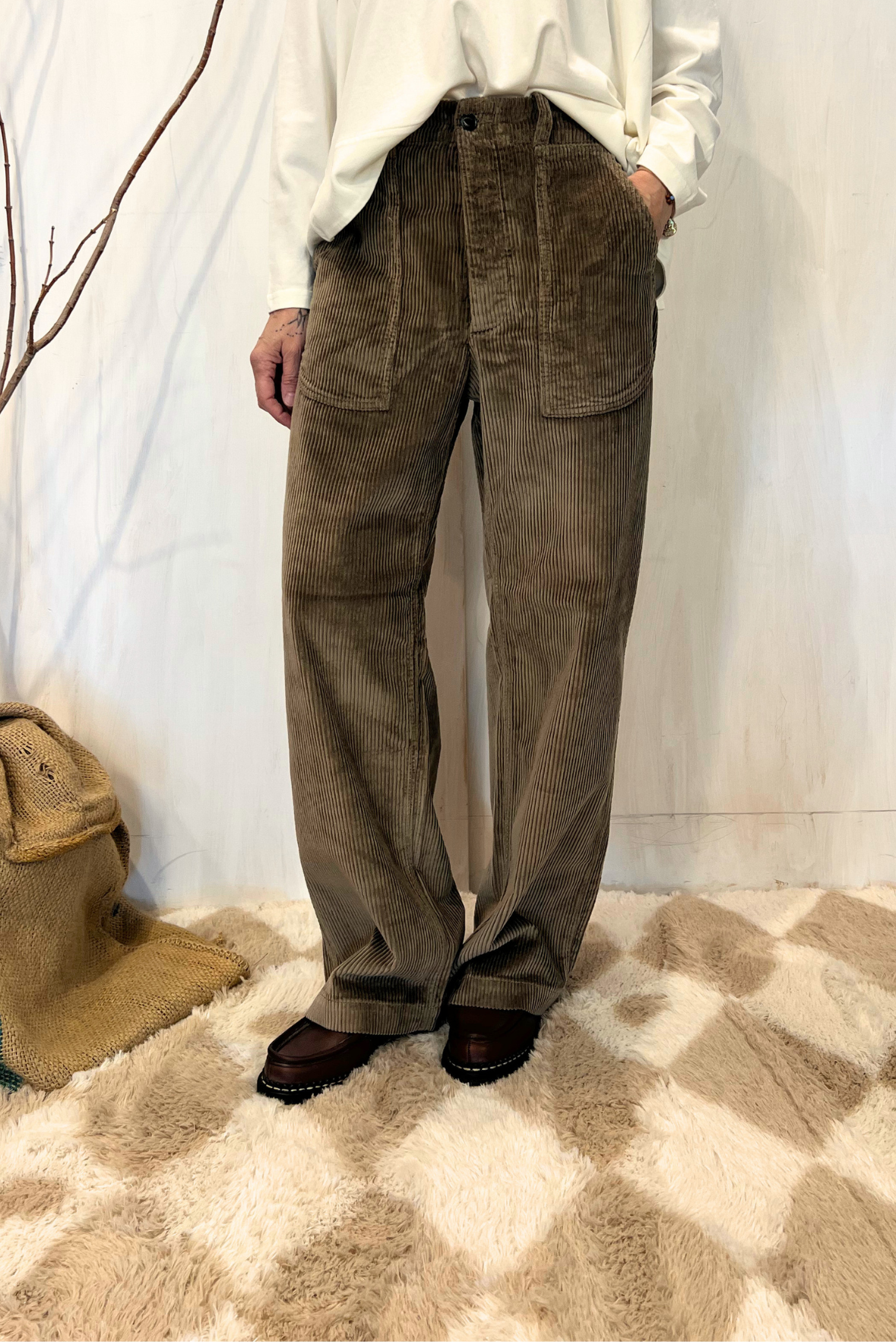 Pantalone fatigue in velluto a costine